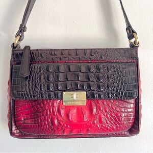 Brahmin Rosie Embossed Crock Leather Front Flap Pocket Bag Ruby Ombré Purple Red